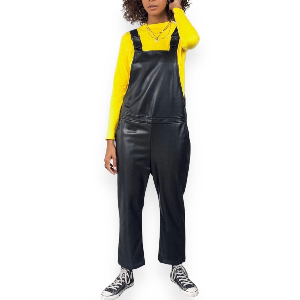 Wildfang Black Vegan Leather Overalls